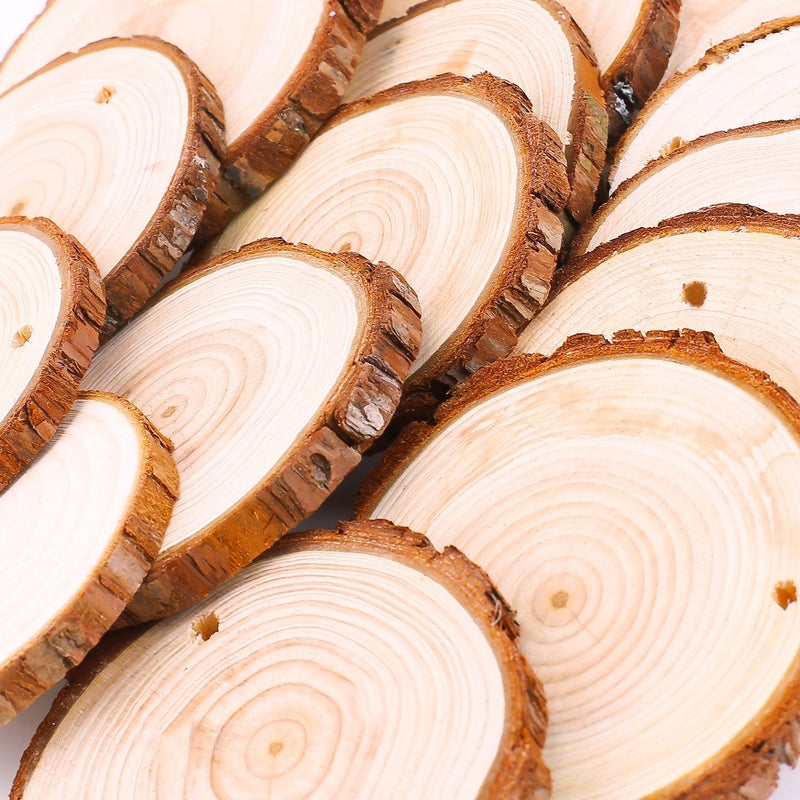 Fuyit Natural Wood Slices 30 Pcs 2.8-3.1 Inches Craft Wood Kit Unfinished Predrilled with Hole Wooden Circles Tree Slices for Arts and Crafts Christmas Ornaments DIY Crafts - Image 4